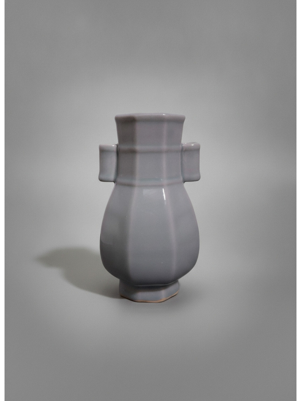 Vintage Chinese Celadon Glaze Octagonal "jianhu" Arrow Vase with Lug Handles